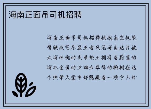 海南正面吊司机招聘